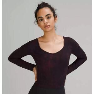 Lululemon Long Sleeve Crop Top Burgundy Black Tie Dye Size 12 Balletcore